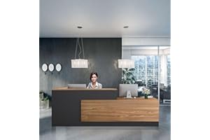 ‎UKETO UKETO 160 cm Moderne Empfangstheke aus Holz - L-Form Empfangstresen für Büros multifunktionaler Empfangstisch mit großzügigem Stauraum Geeignet für Büros Rezeptionen Hotels (rechts hoch-A)