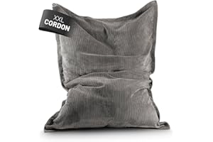 Lumaland Pouf classique XXL en velours côtelé - Pouf géant XXL avec structure nervurée douce - Idéal avec canapé et fauteuil d'intérieur - Pour salon, chambre à coucher, etc. - 380 l, 140 x 180 cm