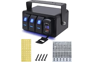 KAOLALI 3 Gäng Vippströmställare, IP65 Vattentät 12V/24V LED ON/OFF Strömbrytare med Voltmeter 4.8A PD Laddningsport & QC3.0