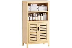 HITNET Armario de Baño, Organizador de Almacenamiento Lateral Independiente con Puertas de Doble Persiana y Estantes Móviles, Armario de Cocina de Bambú, Natural