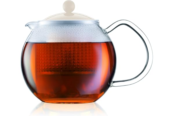 Bodum Assam tepress med glashandtag och färgat plastlock, 0,5 L (17 oz) - benvit