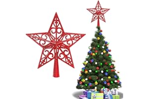 BUKEZUDANG Weihnachtsbaum-Spitze aus Kunststoff, Weihnachtsbaumspitze Stern, Weihnachtsbaum Stern Topper, Christbaumspitze Stern, Christbaumspitze Baumspitze, für Weihnachten, Fest, Party, Zuhause, 20 cm, Rot