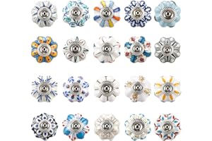 GZFTMKOBNS 20 pcs Mixed Vintage Ceramic Cabinet knobs Cupboard Drawer Pull Handles (Flower)
