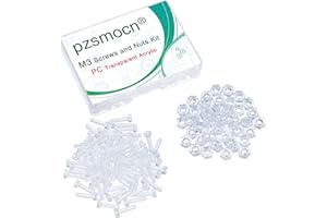 Pzsmocn 200 Pièces / 100 Ensembles vis et écrous en Acrylique Transparent M3 PC. Vis en Plastique M3 * 12 mm PC Acrylique Transparent Serrer à la main Kit de vis Rondes et d'écrous Hexagonaux M3.