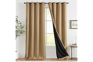 TOPICK Zasłony zaciemniające w kropki, srebrne, w kropki, z nadrukiem, na przelotkach, z tyłu, zaciemnienie, termiczne, do pokoju dziecięcego, zestaw 2 sztuk, 132 x 245 cm, musztardowo-żółte