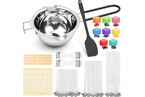 Yvgoov Kerzen selber Machen Zubehör Schmelztopf 1000ml und 100 STK Kerzendochte für Kerzen mit 8 Kerzenfarbe, 2 Dochthalter aus Metall für Kerzen gießen Set-Schwarz