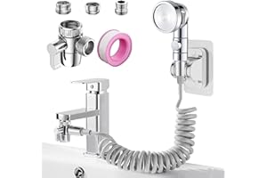 Roscid Set Doccetta per Lavandino con Tubo Doccia Estensibile 3M, Set Soffione Doccia con Tubo per Lavandino, Doccino per Doccia, Bagno, Cucina, Bidet, Tubo Grigio