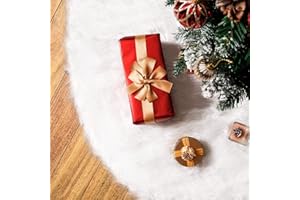 Jupe d'arbre de Noël KEEHOM 90 cm Tapis de Sapin de Noël Blanc Ornements en Cuir synthétique Couvre Pied Couverture de Base Tapis de Sol spongieux pour fête Nouvel an décoration de Maison Noël