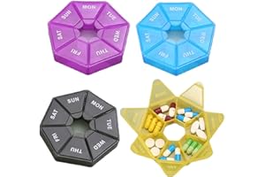 BSITSSS 4 Pz Portapillole Settimanale, Rotondo Portapillole Porta Pillole, Porta Pillole Settimanale a 7 Scomparti Porta Pastiglie Settimanale Portapillole Giornaliero Portapillole Tascabile Senza BPA