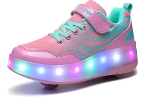 ROLLTONGOZ Scarpe con rotelle da Bambina Scarpe con luci Ragazza Scarpe da LED Ruota Skateboard Sneaker Sportive con Rotelle Automatiche Ruota Multisports Skateboard Sneaker con Ruote per Bambini…