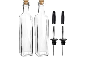 Argon Tableware Olive Oil Bottles with Cork Lids - 250ml - Pack of 2 - Dishwasher Safe Kitchen Glass Olive Oil Dispenser Cruet with Dust Cap, Cork Stopper and Tapor Pourer Top for Soy Sauce, Vinegar