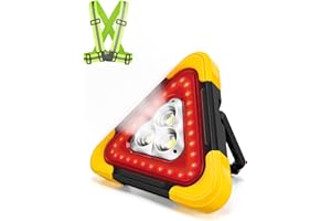 MAGIC SELECT Triangolo Luminoso, Segnale di Triangolare, Triangoli per Auto, Triangolo di Sicurezza, Luce di Allarme da 30 W, Luce di Emergenza Portatile, Impermeabile, 3 Modalità, Strisce Riflettenti Incluse.