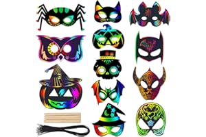 WILLINGOOD Set di 18 immagini grattacieli per Halloween, magiche colorate e arcobaleno, per bambini, con nastri, per il fai da te