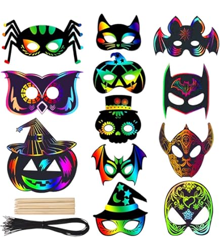 Halloween Kratzbilder Set - 48 Stück Kürbis Motive Mit 24 Stiften