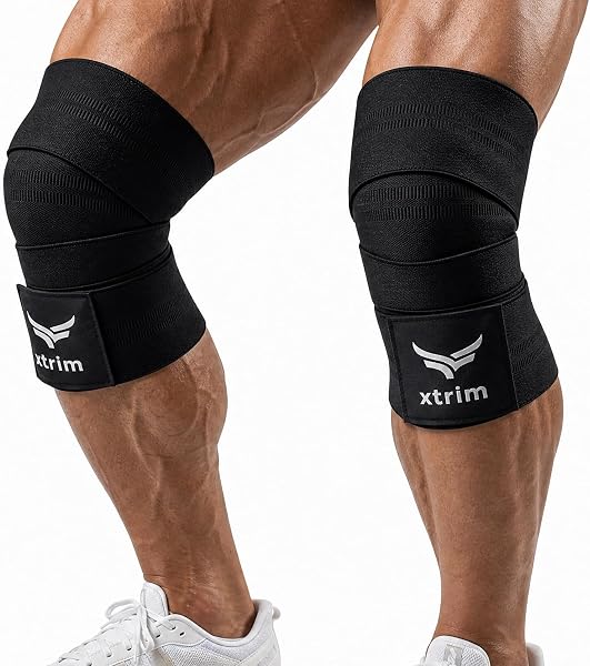 Xtrim Knee Support Wrap for Men & Women, 2 Mtr Long, Set of 2, Black | Knee Stabilizer, Knee Bands for Sports, Squats and Heavy Lifting