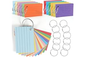 ‎MOINKERIN moinkerin Karteikarten 600 Stücke 3 * 2 Inch Mehrfarben Lernkarten Flashcards mit 12 Binderingen für Büro Haus Schule Lernen