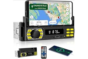 RIMOODY Radio samochodowe 1 DIN Bluetooth z uchwytem na telefon komórkowy Radio samochodowe z Bluetooth głośnomówiący FM/USB/TF/Aux/7 kolorów/aplikacja lokalizuje samochód odtwarzacz MP3 z pilotem zdalnego