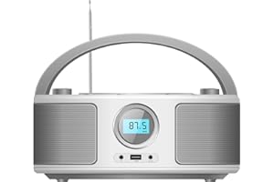 WISCENT Reproductor de CD Portátil Boombox WTB-791 - MP3, USB, Radio FM, Entrada Auxiliar, Estéreo, Sistema Compacto CD-Boombox, Color Blanco