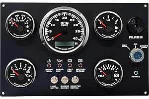 MOTOR METER RACING W Pro Instrument Panel - 85mm Tachometer & 52mm Volt, Fuel, Water Temp, Oil Pressure Gauges - 24V for Boat Marine Yacht