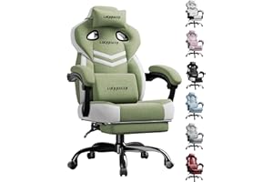 LUCKRACER - Sedia da gaming in tessuto, sedia da ufficio con braccioli collegati, cuscino in memory foam, angolo d'inclinazione 90–155° e poggiapiedi, tessuto funzionale resistente, colore verde
