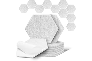 AFAITH 12 Pezzi Pannelli Fonoassorbenti, 30 x 26 x 1,2 cm, Pannelli in Schiuma Acustica Esagonale, Fonoassorbenti Autoadesivi ad Alta Densità per Studio Registrazione Ufficio Studio Domestico, Grigio