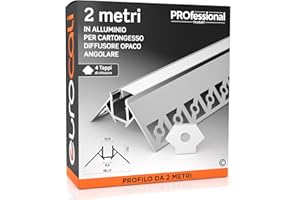 Eurocali 1x Profilo Angolare da 2 metri (2mt) a Scomparsa in Alluminio per Strisce LED Schermatura Opaca ingombro max striscia led 9.5mm - 13.1 x 12.5 (alette 50.12)