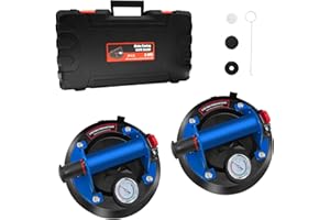 KDFALO 2 Stück 8'' Saugheber Glassauger Fliesenheber mit Manometer Max 200kg,Vakuum saugheber für Glas,Fliesen,Marmor,Saugnäpfe für glas fliesen Mit Tragbarer Werkzeugkasten,Plattenheber vakuum(Blau)