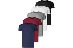 Teesmen Lot de 5 T-Shirts Hommes Unis à Col Rond, Polyester ou Coton