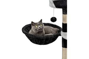 lionto Lying trough made of soft plush for scratching post, Ø 40 cm, 15 cm deep, cozy sleeping trough for any cat tree with M8 thread, sturdy metal frame for small and large cats, black