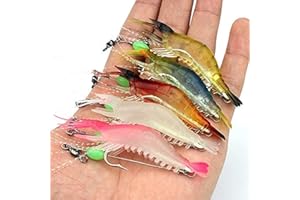 OriGlam 5pcs Soft Luminous Shrimp Lure Set, 5 Colors Shrimp Bait Lures with Hooks & Beads for Freshwater & Saltwater Fishing, Bass, Trout, Catfish, Salmon
