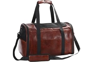 Lasaviin Fashion Leather Dog Carrier Carrier Bag Airline Approved for Small Medium Dogs Cats Under 15 lbs Collapsible Soft Sides Travel Puppy Bag Coffee