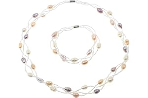 TREASURE BAY TreasureBay Natural Freshwater Pearl Necklace Bracelet and Earrings Pearl Jewellery Set