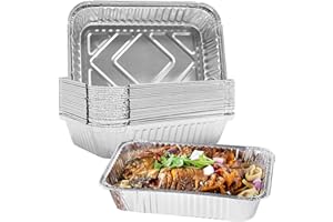 BYKITCHEN 30 Foil Food Containers, Disposable Aluminium Foil Trays, Foil Container for Baking/Cooking/Roasting, Food Storage & Freezing (21cm x 13cm)