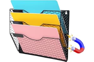 NiOffice 3 Compartments Magnetic Metal A4 Magazine Holder Wall, Newspaper Holder Wall, Magazine Rack for Office and Home, Wall Organiser No Drilling for Wall, Cabinet or Fridge (Black)