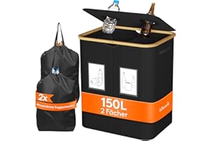 Lifewit 150L Pfandflaschen Sammelbehälter, Flaschen Organizer mit Deckel, Flaschensammler Leergut 2 Fächer, Pfandflaschen Aufbewahrung, Pfandflaschen Behälter für Kunststoff, Glasflaschen, Schwarz
