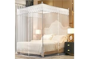 Balakaka Moskitonetz Doppelbett Groß Fliegennetz Bett für Anti-Insekt mit 4 Eckpfosten Himmelbett Vorhänge Quadratisch für Zuhause und Camping Geeignet,mit Reißverschluss-Weiße4