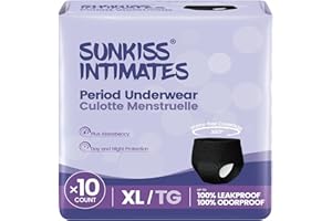 SUNKISS INTIMATES Culottes De Règles Jetables pour Femmes avec Flux Abondants, Sous-vêtements Post-partum Non Parfumés, Noir, Taille XL, 10 Unités