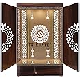 Deckrate Wooden Door Temples Wall Hanging & Table Top Wood Mandir with Lights for Home & Office Deco (Design 29) (24 x 16 x 12 INCH), White & Brown, DES-029
