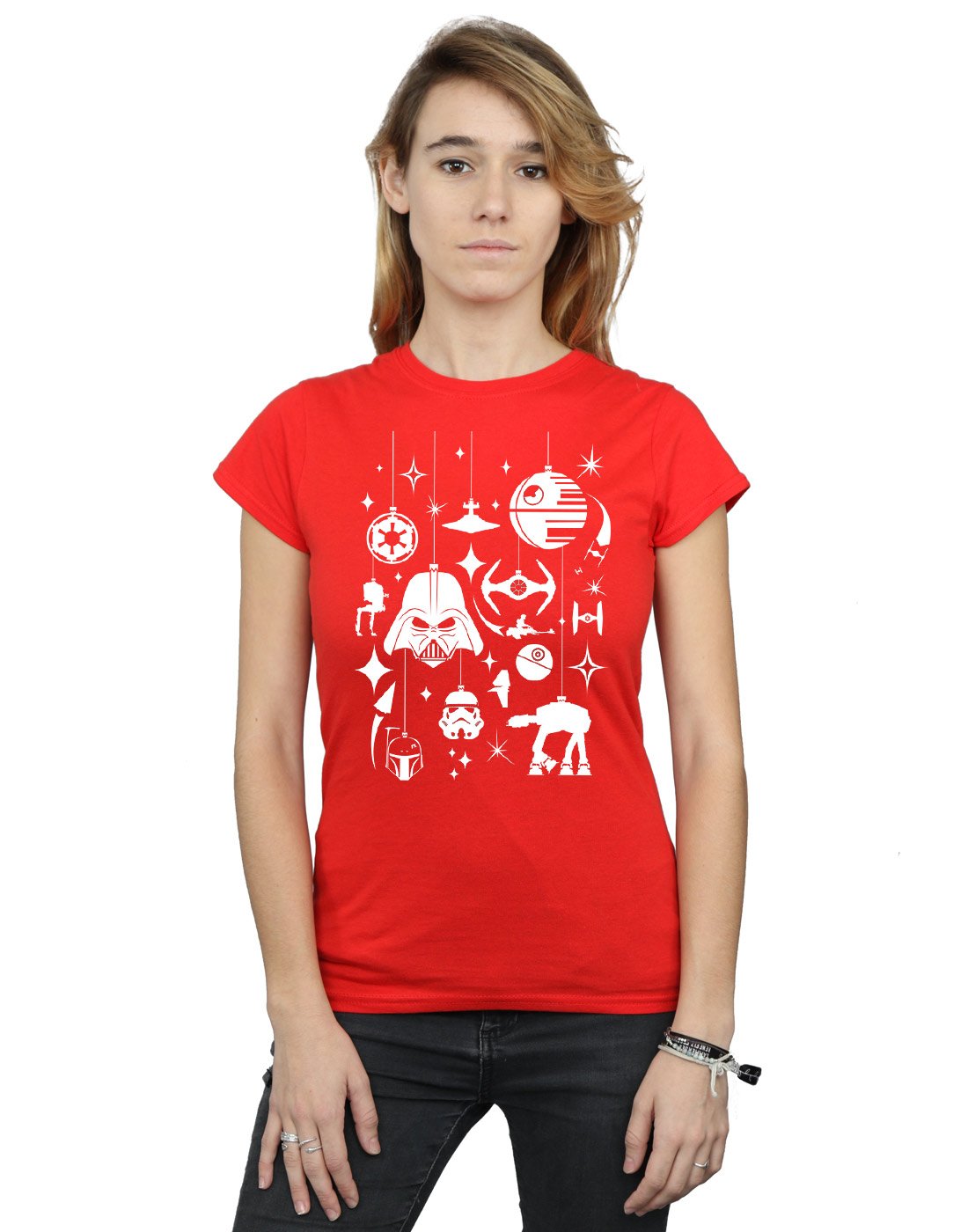 Star-Wars-Damen-Christmas-Decorations-T-Shirt-Small-Rot