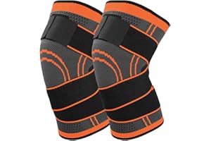 YELOUMISS Genouillère Sport Genouillère Rotulienne et Ligamentaire Genouillère Réglable Compression Genouillère Arthrose Genou Pour Déchirures Méniscales, Tendinites, Arthrite, Unisexe 2 pièces (orange, S)