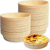 WIYETY 100 Pieces Paper Baking Pans, Mini Cake Pans 9.2 cm Quiche Molds, Flat Paper Baking Cups Round for Hot Air Fryer, Oven