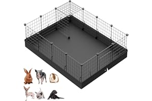 Langxun Metal Wire Storage Organizer na kostki, DIY klatka dla małych zwierząt dla królika, świnki morskiej, szczeniaka | Produkty dla zwierząt Przenośne ogrodzenie z drutu metalowego (czarne, 16 paneli)