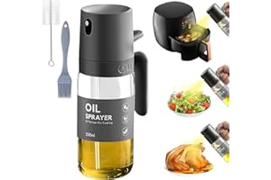 TAVADA Ölsprüher für Speiseöl,250ml Öl Sprühflasche mit Ölpinsel und Reinigungsbürste,Ölsprüher Zum Kochen,Glas Oil Sprayer,Ölspray für Heißluftfritteuse für Salat,Grillen,Küchenhelfer Set