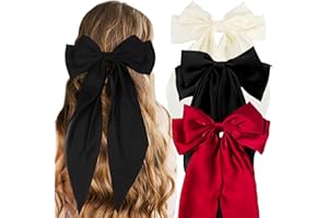 FNZBSY 3 Pcs Big Hair bow,Hair Bows for Women, Bow Hair Clip, Elegant Solid Color French Barrette Bows For Hair With Soft Long Silky Satin Hair Barrettes Accessories Bow Hair Clips for Women Girls