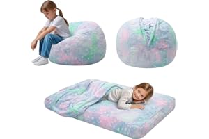 MeMoreCool Kids Bean Bag Chair Turn into Beanbag Bed, Toddler Chair for Girl Boy Reading, Lazy Children Sofa Couch with Filling, Convertible Child Floor Mattress, 75 x 75 x 47cm, Colorful Stars