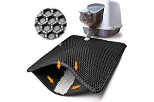 DYMHQ Katzenklo Matte Schwarz 60x45cm, Katzenstreu Matte Doppelte Wasserdichte, Honeycomb Double Layer Katzenstreumatte, Faltbar Katzenmatte Katzenklo, Katzenstreu Unterlege mit Reinigungstuch für Haustier