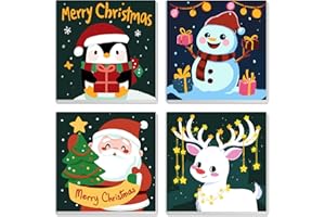 MXJSUA 4 Pack Framed Canvas Paint by Numbers for Kids Adults, Santa Claus Penguins Paint by Numbers Kit for Children Beginners, DIY Acrylic Painting Craft Kits for Home Wall Decor, 20x20cm