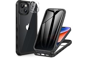 CENHUFO Antiespia Funda iPhone 14/iPhone 13, con Protector Pantalla Cristal Templado Antiespia y Protector cámara [9H HD] 360 Grados Antigolpe Transparente Carcasa Doble Capa Privacidad Case-Negro
