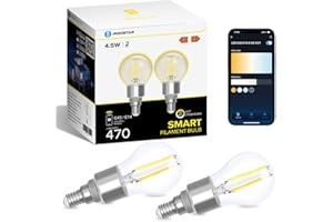 Aigostar Lampadine Alexa, Lampadine Led E14 Vintage, G45 Transparente Lampadine Filamento a Globo, 4.5W, 470LM, Bianco Caldo Dimmerabile 2700K - 6500K, Compatibile con Alexa e Google Home, 2 Unità