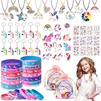 Set Compleanno Unicorno Per Bambina – 134 Pezzi: Braccialetti, Portachiavi, Sacchetti, Adesivi E Gadget